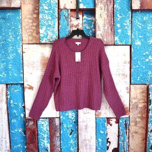 Women's SO Ribbed Sweater Long Sleeve Pullover Crew Neck LARGE Walden Berry NEW